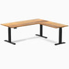 Electric l-shape hardwood sit stand desk teak hardwood - Desky