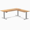 Electric l-shape hardwood sit stand desk teak hardwood - Desky