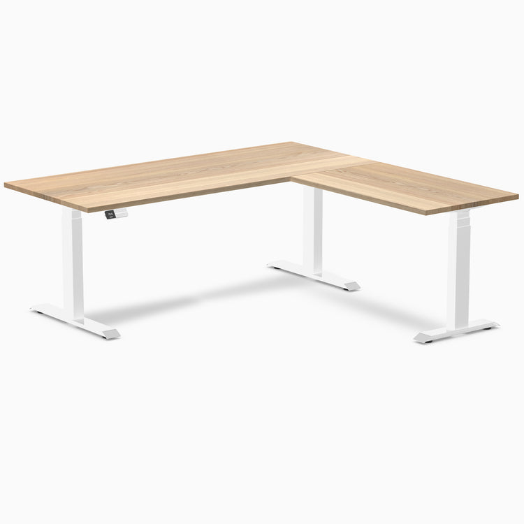 Electric l-shape hardwood sit stand desk white ash hardwood - Desky