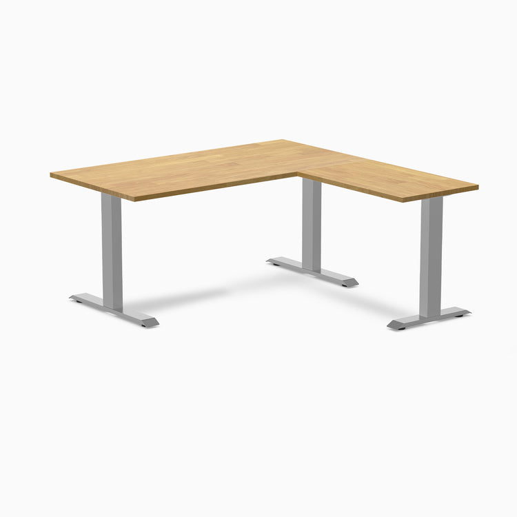 Rubberwood L-shape fixed desk in light oak rubberwood - Desky