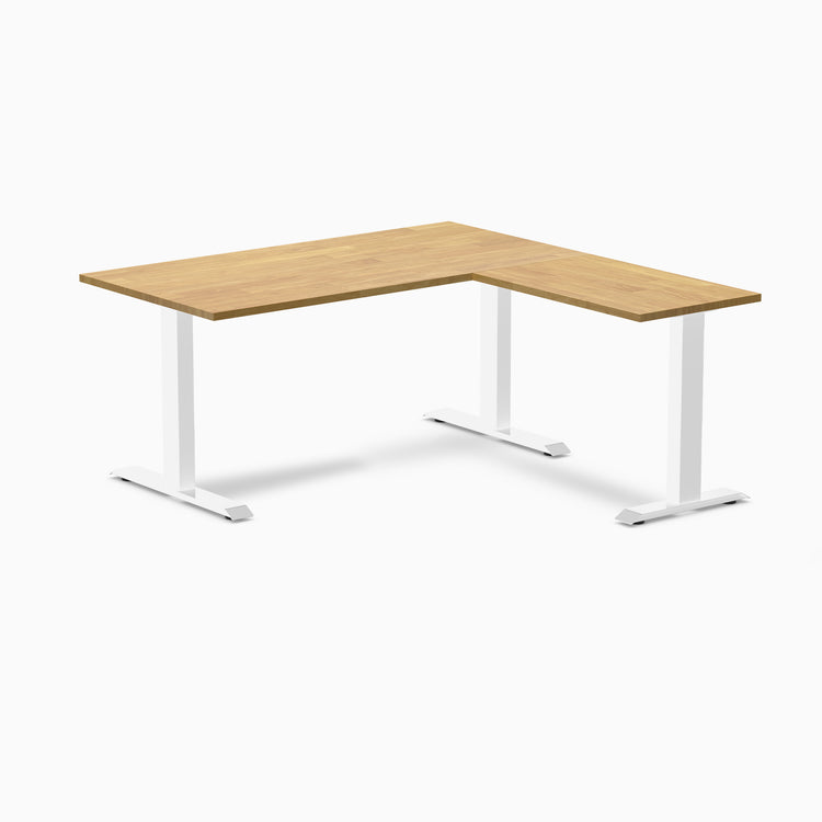 Rubberwood L-shape fixed desk in light oak rubberwood - Desky