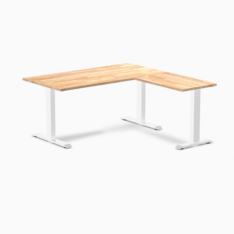 Rubberwood L-shape fixed desk in natural rubberwood - Desky