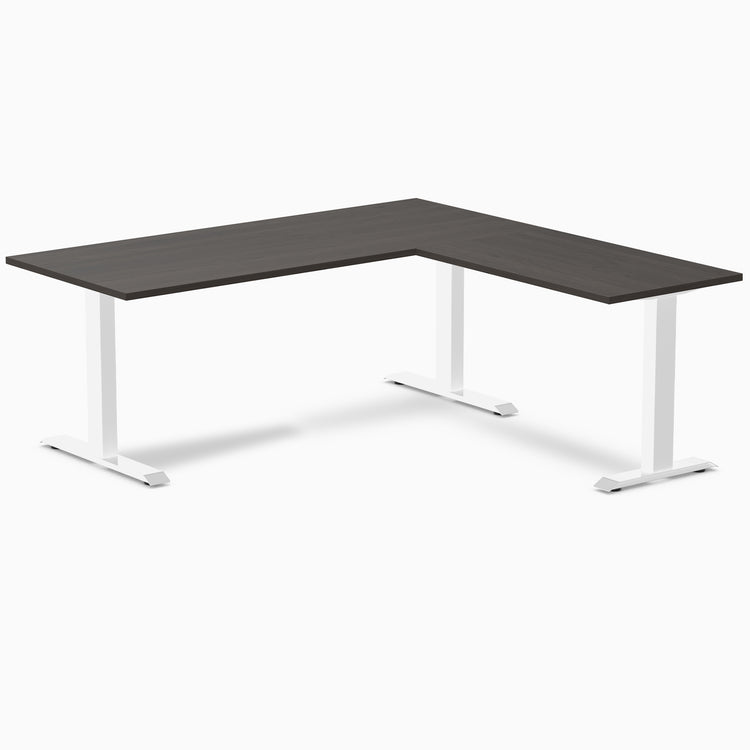 Fixed melamine l-shape fixed office desk burnished wood- Desky