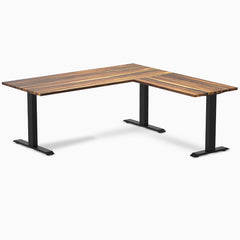Desky Zero Hardwood L-Shape Office Desk, Pheasantwood desktop, Matte Black frame