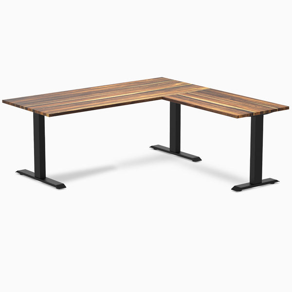 Desky Zero Hardwood L-Shape Office Desk, Pheasantwood desktop, Matte Black frame