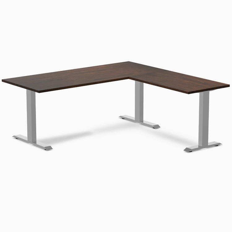 Rubberwood L-shape fixed desk in dark walnut rubberwood - Desky