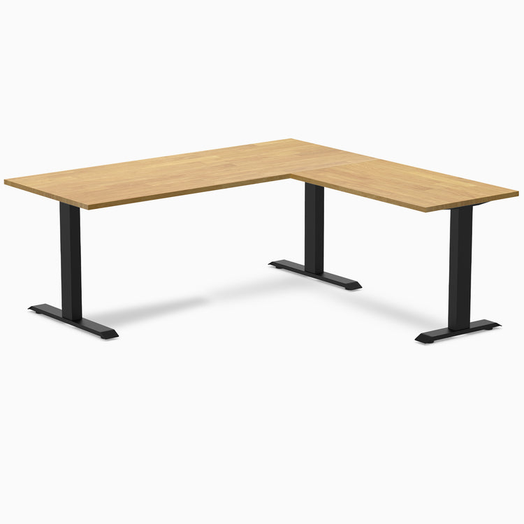 Rubberwood L-shape fixed desk in light oak rubberwood - Desky