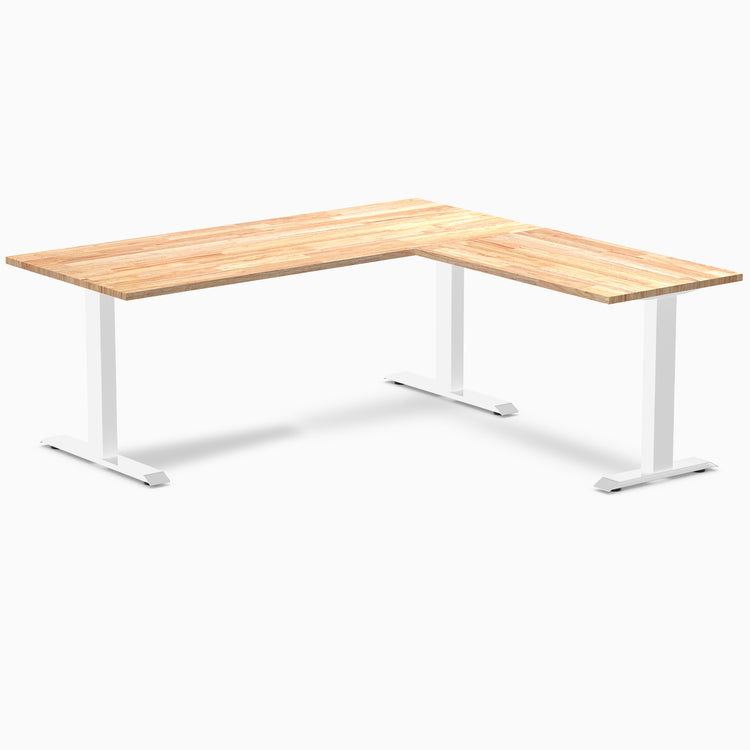 Rubberwood L-shape fixed desk in natural rubberwood - Desky