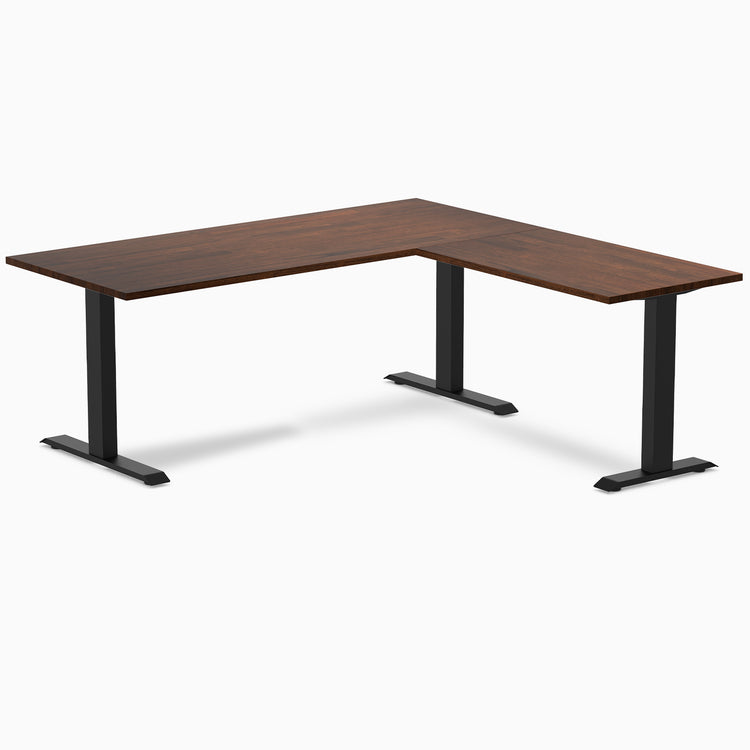 Rubberwood L-shape fixed desk in red walnut rubberwood - Desky