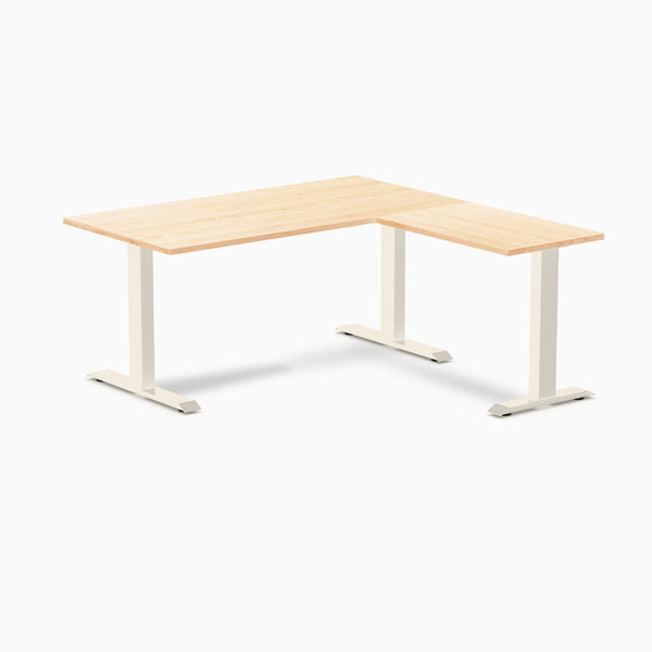 Desky Zero Hardwood L-Shape Office Desk, Maple desktop, Wheat frame