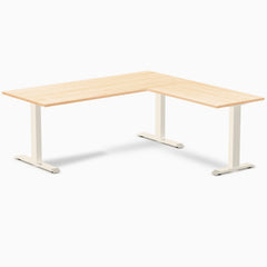 Desky Zero Hardwood L-Shape Office Desk, Maple desktop, Wheat frame
