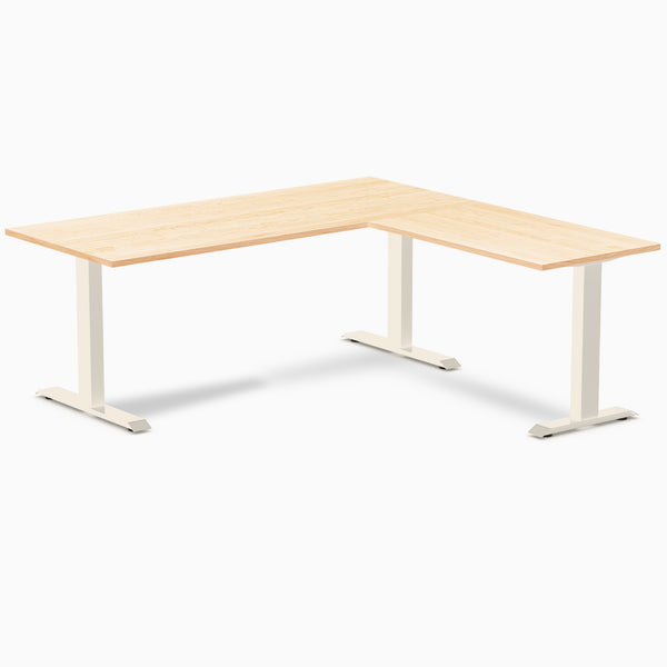 Desky Zero Hardwood L-Shape Office Desk, Maple desktop, Wheat frame