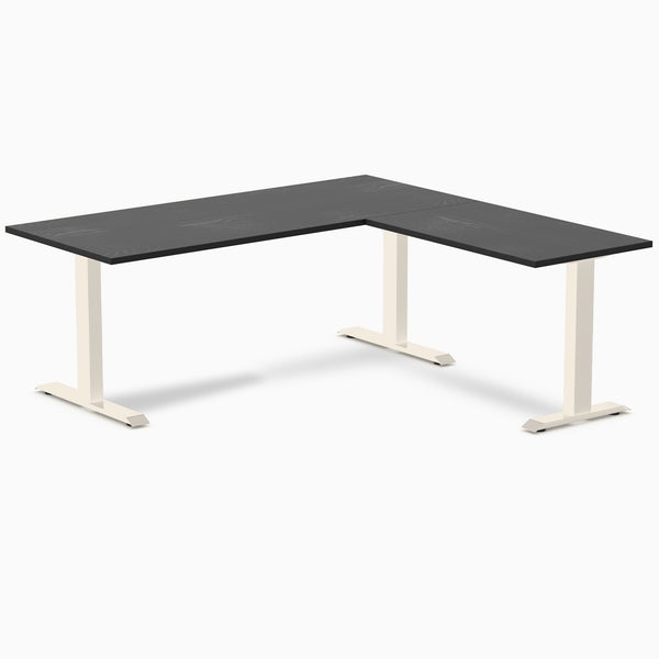 Desky Zero Hardwood L-Shape Office Desk, Black Ash desktop, Wheat frame