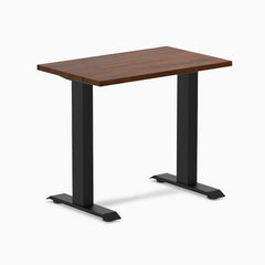 Desky fixed mini rubberwood sit stand desk in dark walnut 