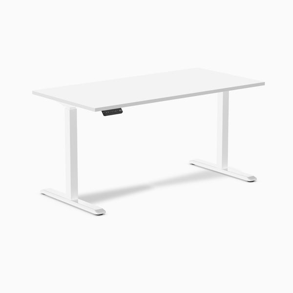 Desky Single Sit Stand Desk, White desktop, White frame