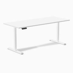 Desky Single Sit Stand Desk, White desktop, White frame