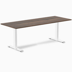Desky Zero Melamine Office Desk, Jarrah Legno desktop, White frame
