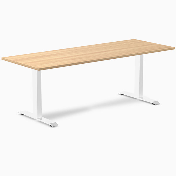 Desky Zero Melamine Office Desk, Sublime Teak desktop, White frame
