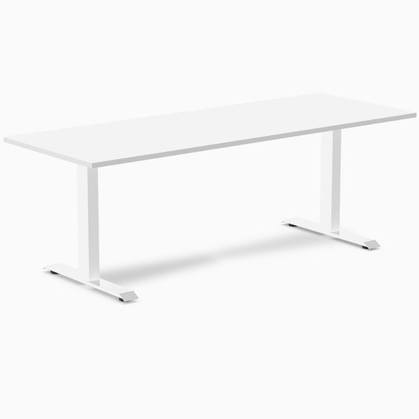 Desky Zero Melamine Office Desk, White desktop, White frame