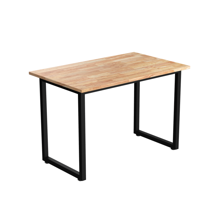 Desky Fixed Office Side Table Natural Rubberwood Matte Black - Desky